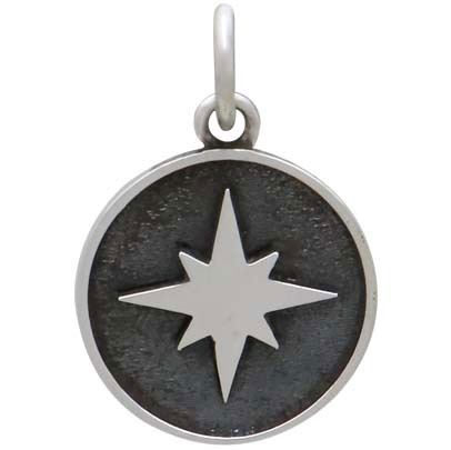 Sterling Silver North Star Charm in Shadow Box 17x12mm