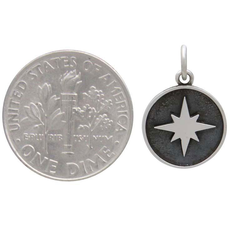 Sterling Silver North Star Charm in Shadow Box 17x12mm
