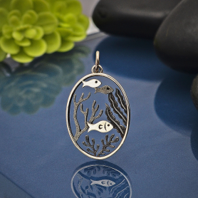Sterling Silver Sealife and Fish Charm 26x16mm