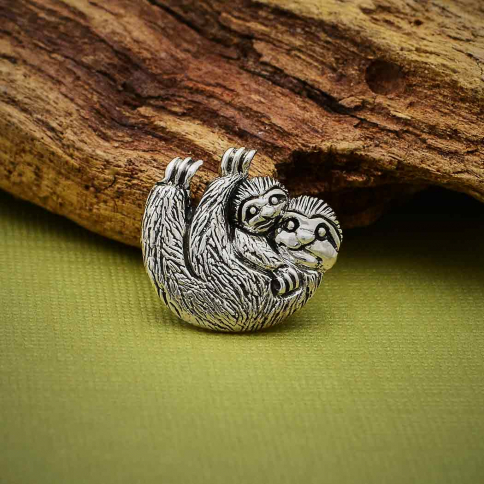 Sterling Silver Mama and Baby Sloth Pendant 