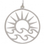 Sterling Silver Openwork Sun Pendant with Waves