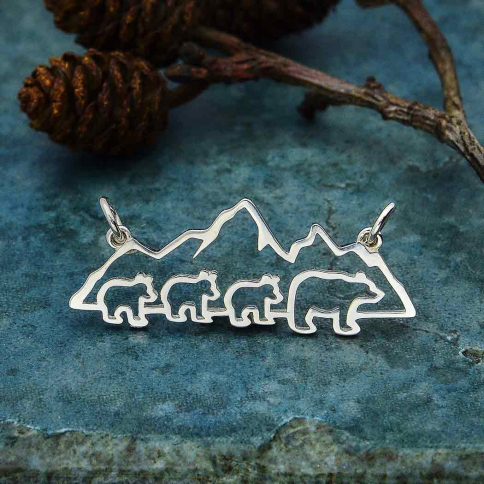 Sterling Silver Mama and 3 Baby Bear Pendant Festoon 