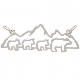 Sterling Silver Mama and 3 Baby Bear Pendant Festoon 