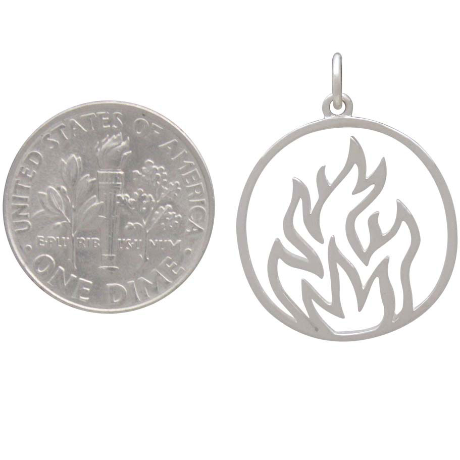 Sterling Silver Openwork Fire Element Charm 25x20mm