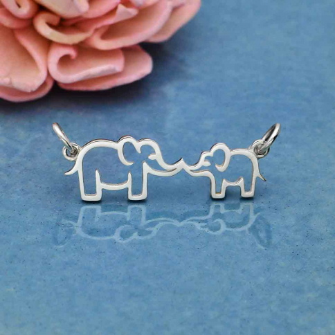  Mama and Baby Elephant Pendant with Touching Trunks