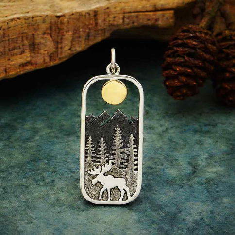 Sterling Silver Moose Pendant with Bronze Sun
