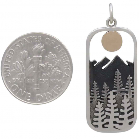 Silver Rectangle Tree Pendant with Bronze Sun