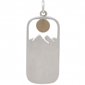 Sterling Silver Rectangle Bear Charm with Bronze Sun