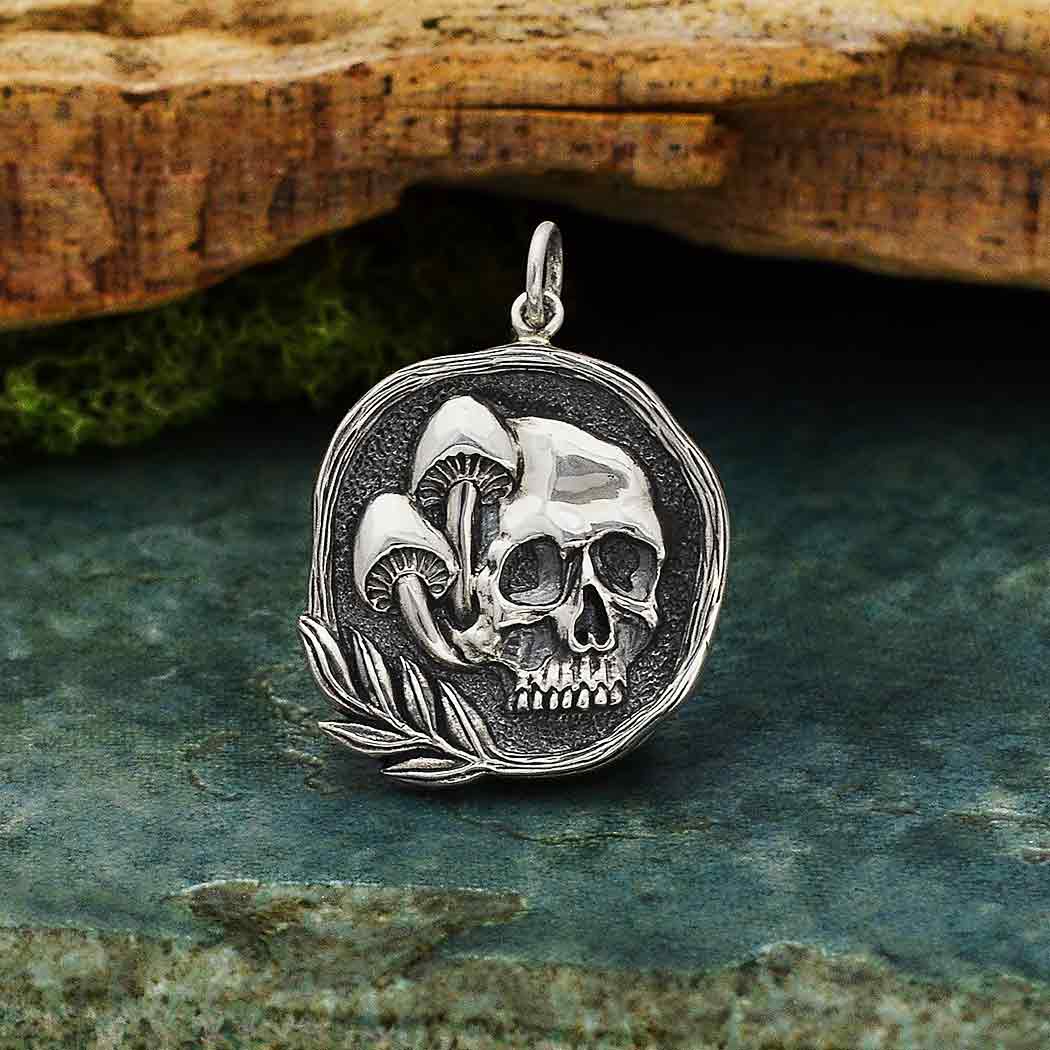 Ethically sourced partial rodent skull mushroom pendant