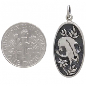 Sterling Silver Flower and Cat Skull Pendant 