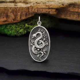 Sterling Silver Flower and Snake Pendant 30x15mm
