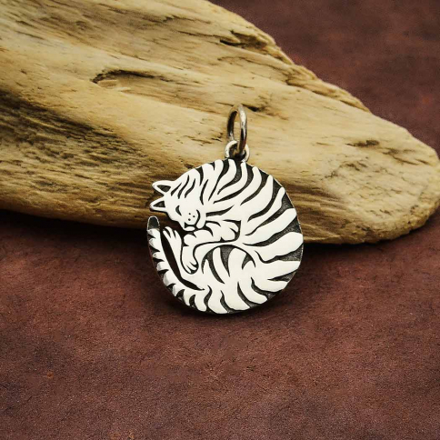 Sterling Silver Curled Cat Charm