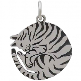 Sterling Silver Curled Cat Charm