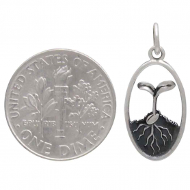 Sterling Silver Seed and Sprout Charm