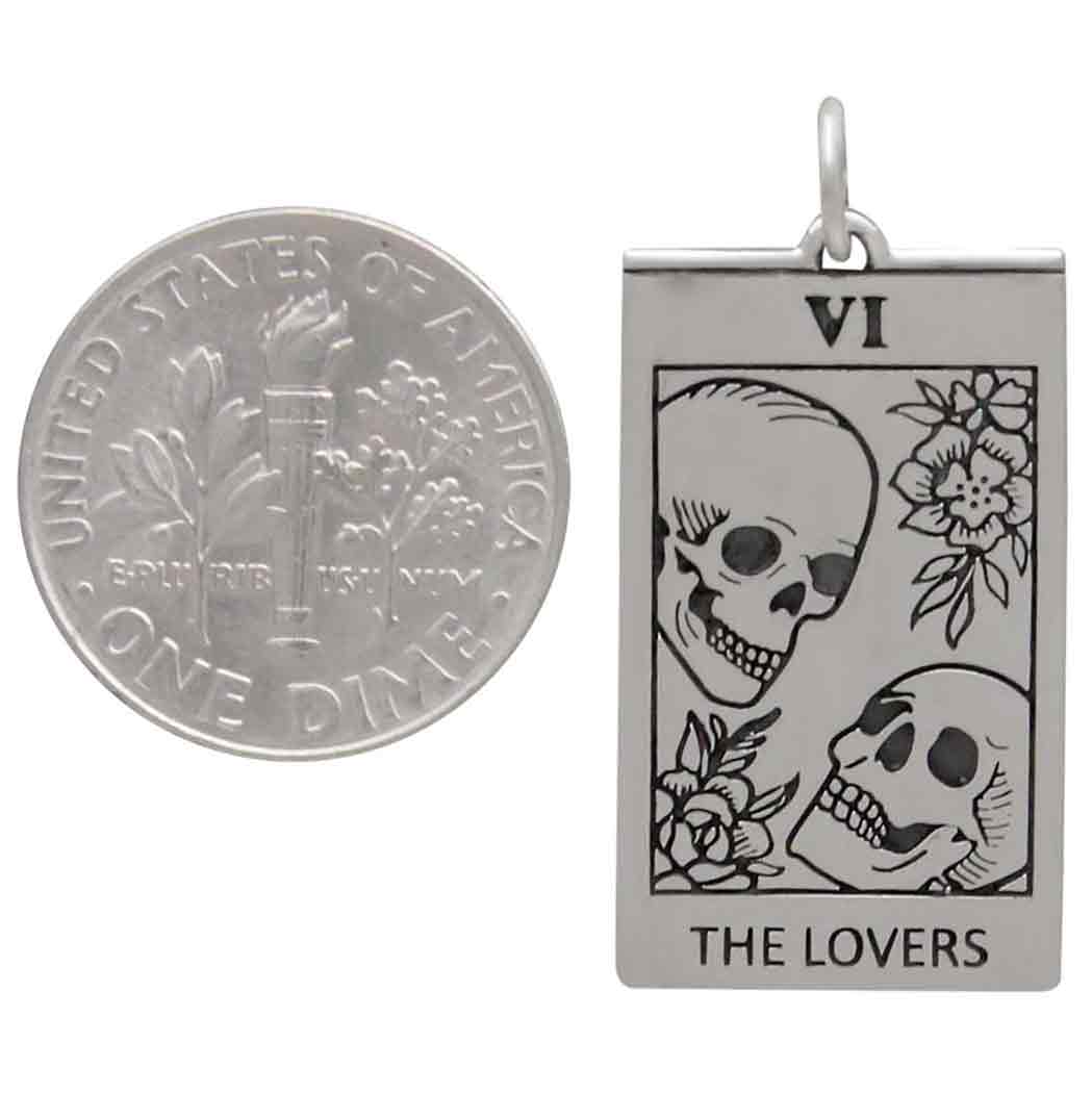 Sterling Silver Lovers Tarot Card Charm 30x14mm
