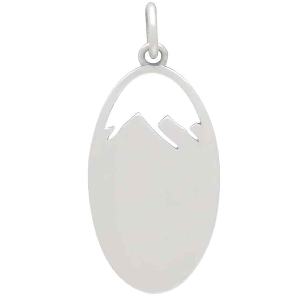 Sterling Silver Layered Tree and Mountain Oval Charm 27x12mm