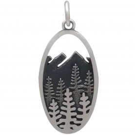 Sterling Silver Layered Tree and Mountain Oval Charm