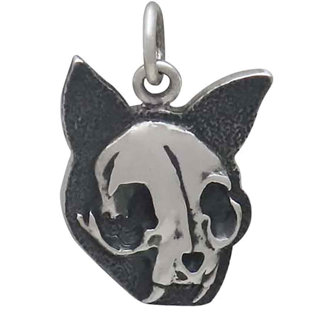 Sterling Silver Flat Cat Skull Charm
