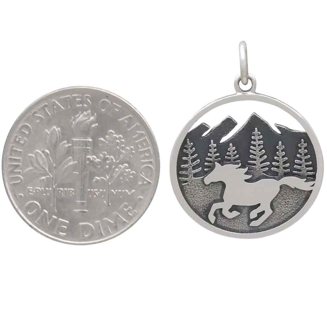 Sterling Silver Horse Running in Mountains Pendant