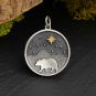 Silver Bear and Mountain Pendant with Bronze Star 26x20mm