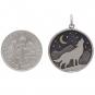 Silver Wolf and Mountain Pendant with Bronze Moon 26x20mm