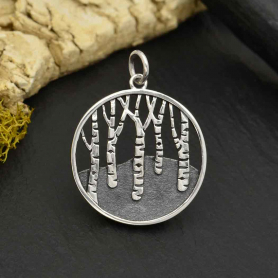 Sterling Silver Birch Tree Forest Pendant 26x20mm