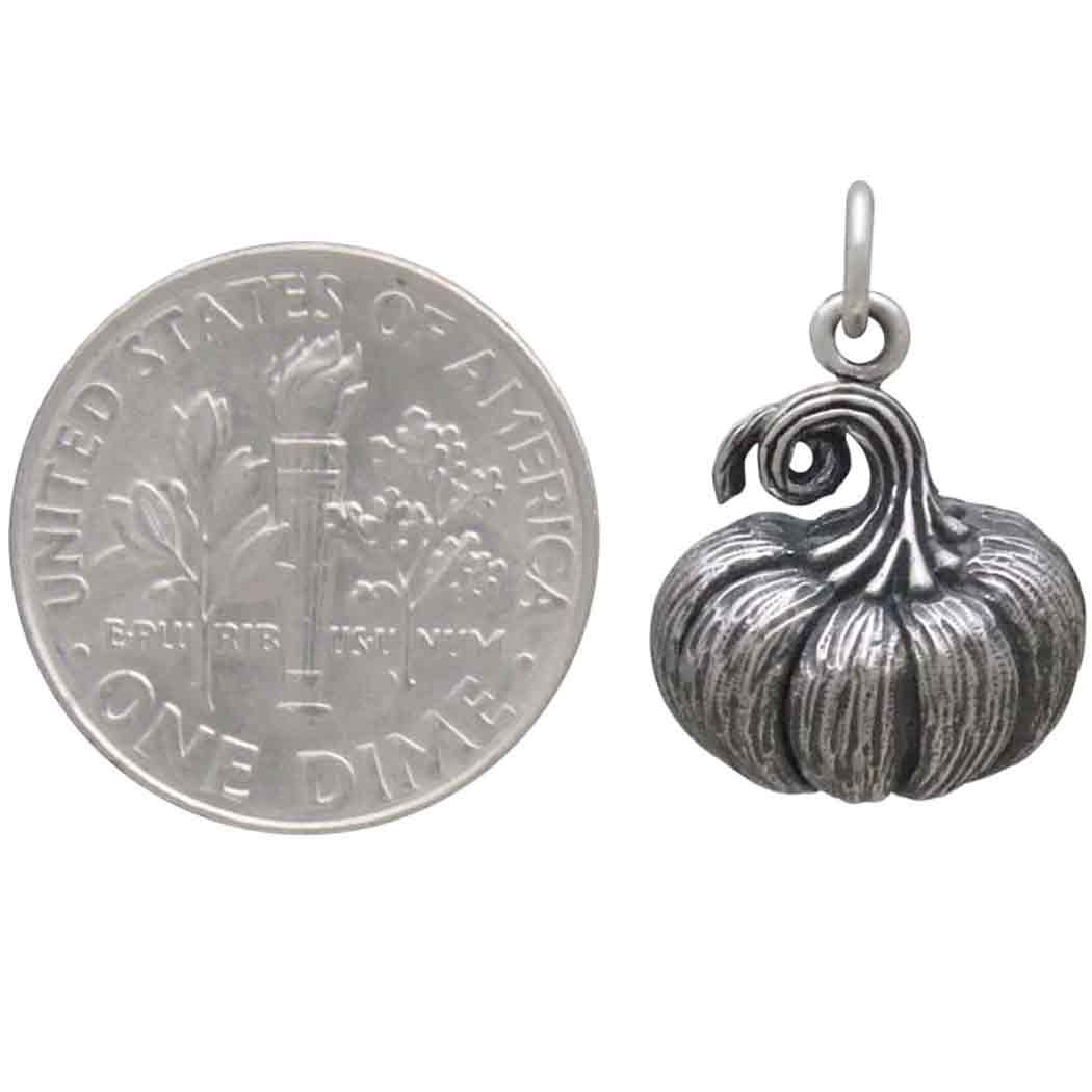 Sterling Silver Dimensional Pumpkin Charm 19x13mm