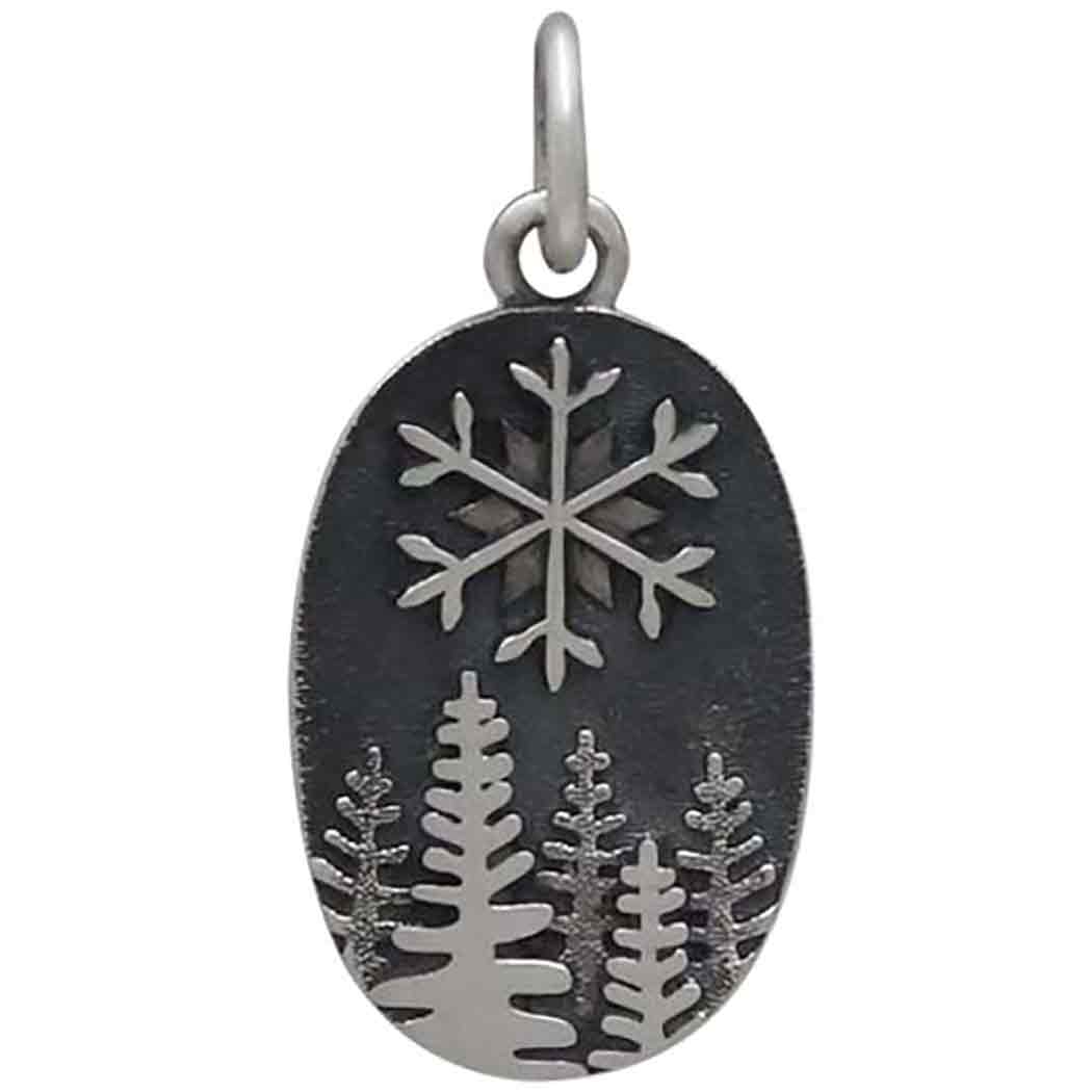 Steling Silver Snowflake and Pine Tree Charm 20x10mm