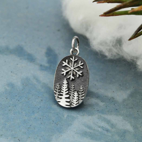 Steling Silver Snowflake and Pine Tree Charm 20x10mm