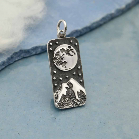 Sterling Silver Full Moon and Snowy Mountain Pendant 26x10mm