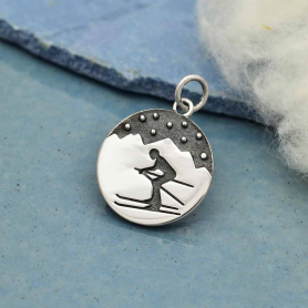Sterling Silver Mountain and Skier Charm 21x15mm