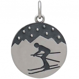 Sterling Silver Mountain and Skier Charm 21x15mm