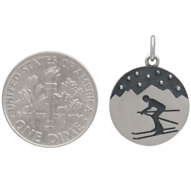 Sterling Silver Mountain and Skier Charm 21x15mm