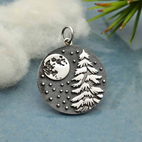 Silver Full Moon and Snowy Tree Pendant 26x20mm DISCONTINUED