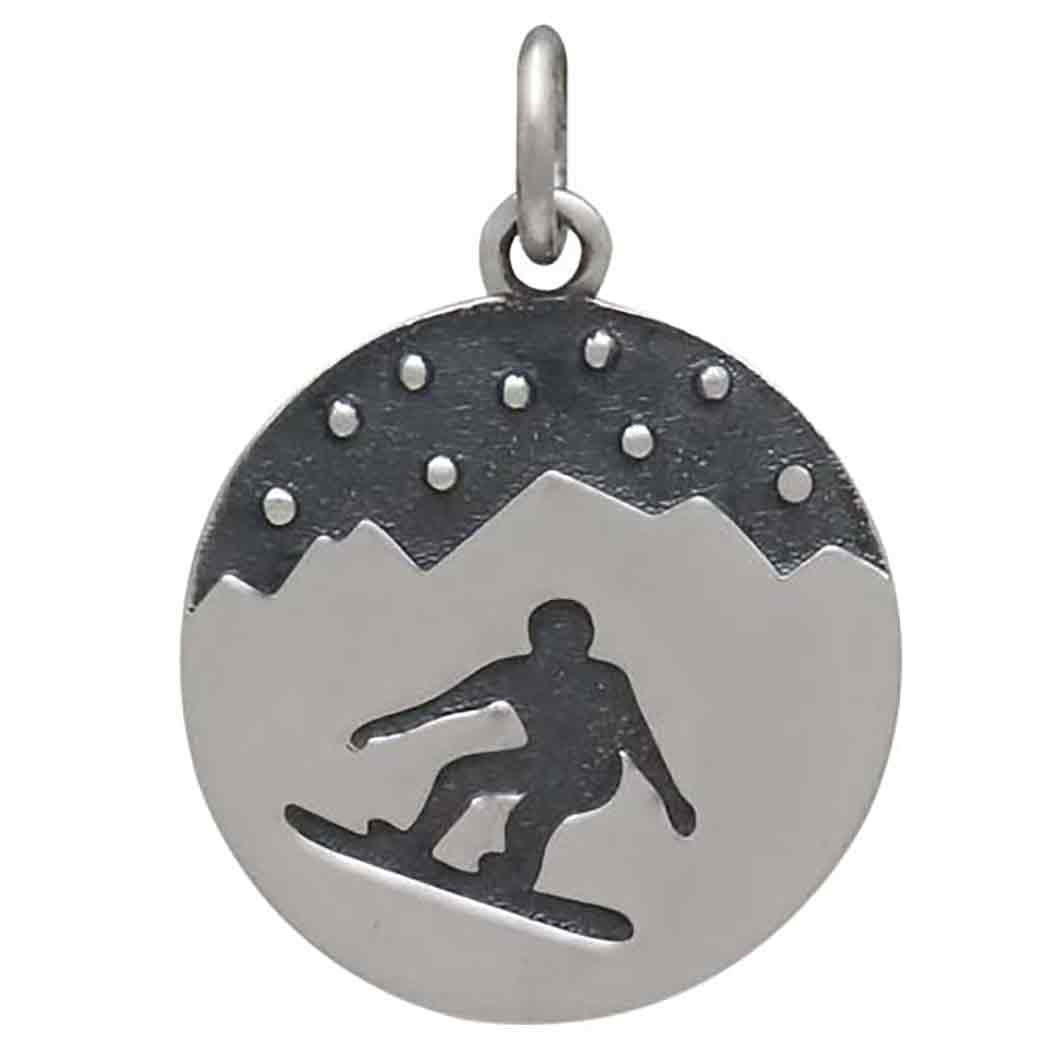 Sterling Silver Mountain and Snowboarder Charm 21x15mm
