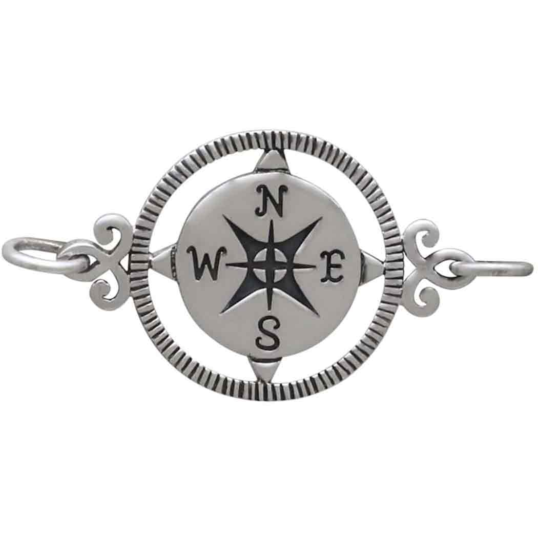 Sterling Silver Horizontal Compass Charm Link 16x29mm