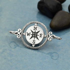 Sterling Silver Horizontal Compass Charm Link 16x29mm
