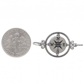 Sterling Silver Horizontal Compass Charm Link 16x29mm