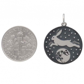 Sterling Silver Rabbit Over the Moon Pendant 26x20mm