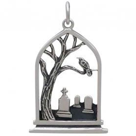 Sterling Silver Graveyard Charm 29x17mm