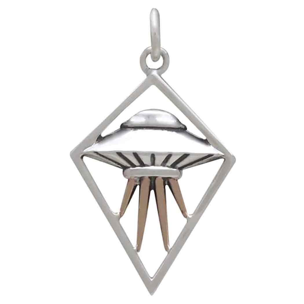 Sterling Silver Flying Saucer Charm w/ Bronze Beams 26x15mm
