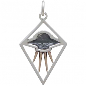 Sterling Silver Flying Saucer Charm w/ Bronze Beams 26x15mm