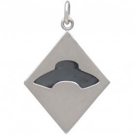 Silver Alien Abduction UFO Pendant with Bronze Moon 27x18mm