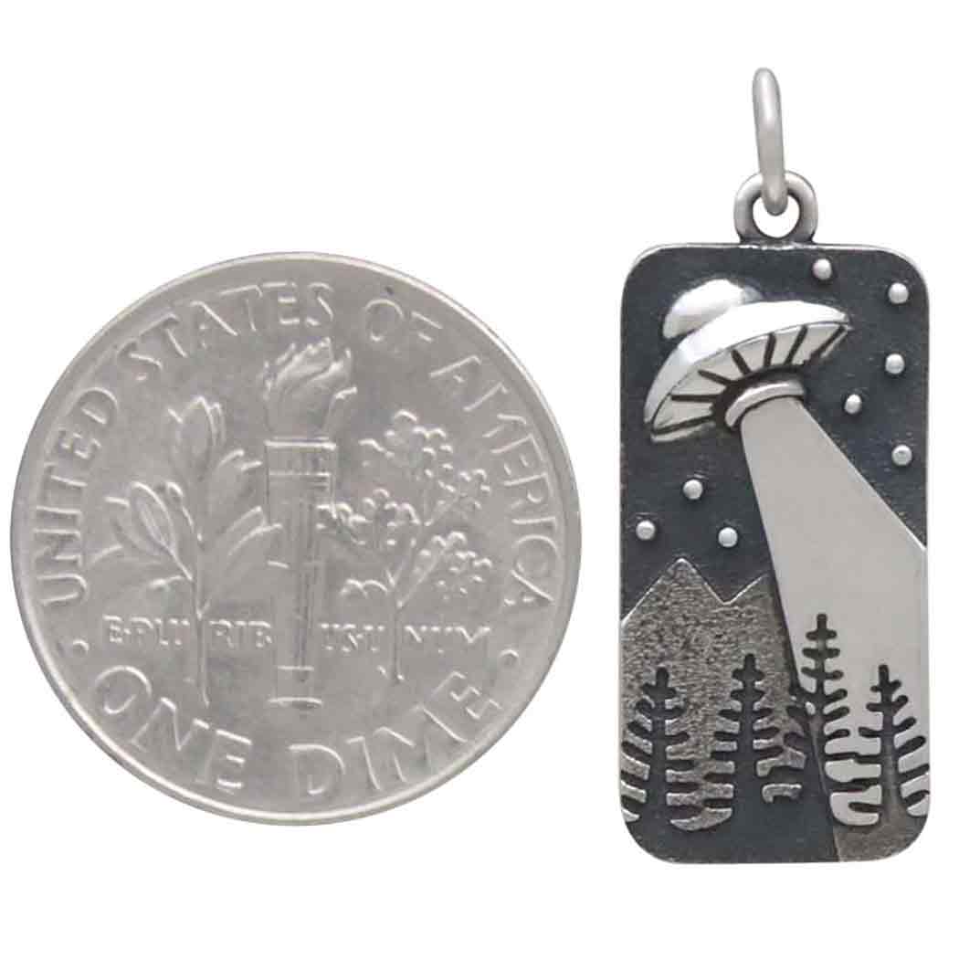 Sterling Silver UFO and Trees Charm 26x10mm