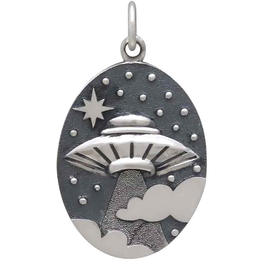 Sterling Silver UFO in Clouds Pendant 26x15mm