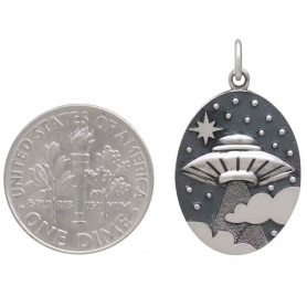Sterling Silver UFO in Clouds Pendant 26x15mm