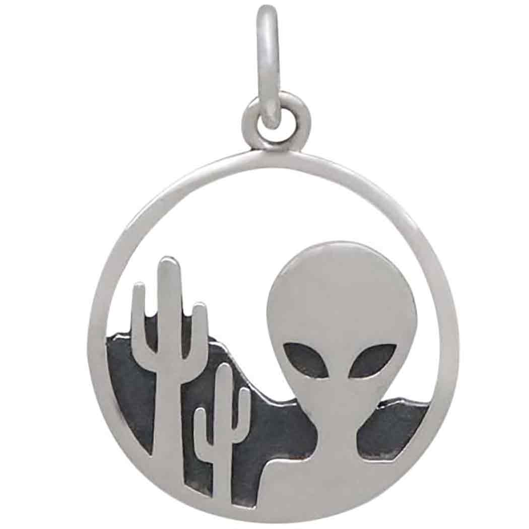 Sterling Silver Alien in Desert Charm 21x15mm