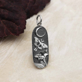 Sterling Silver Luna Moth and Moonflower Charm 28x9mm