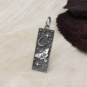 Sterling Silver Luna Moth Charm with Moon and Stars 26x8mm