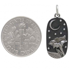Sterling Silver Moonflower Charm with Moon 24x10mm